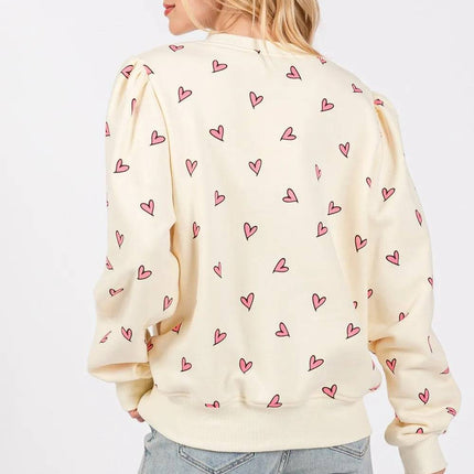 SAGE FIG Heart Printed Contrast Long Sleeve Sweatshirt - Royalessencelux