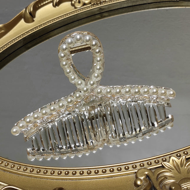 Pearl Grab Clip Gentle Transparent Cross Hair Back Head Hair Catch Korean Ins Large Net Red Shark - Royalessencelux