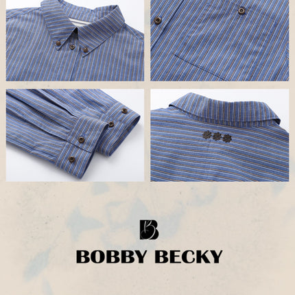 American Retro Casual Fashion Classic Embroidered Lapel Cotton Striped Shirt For Women - Royalessencelux