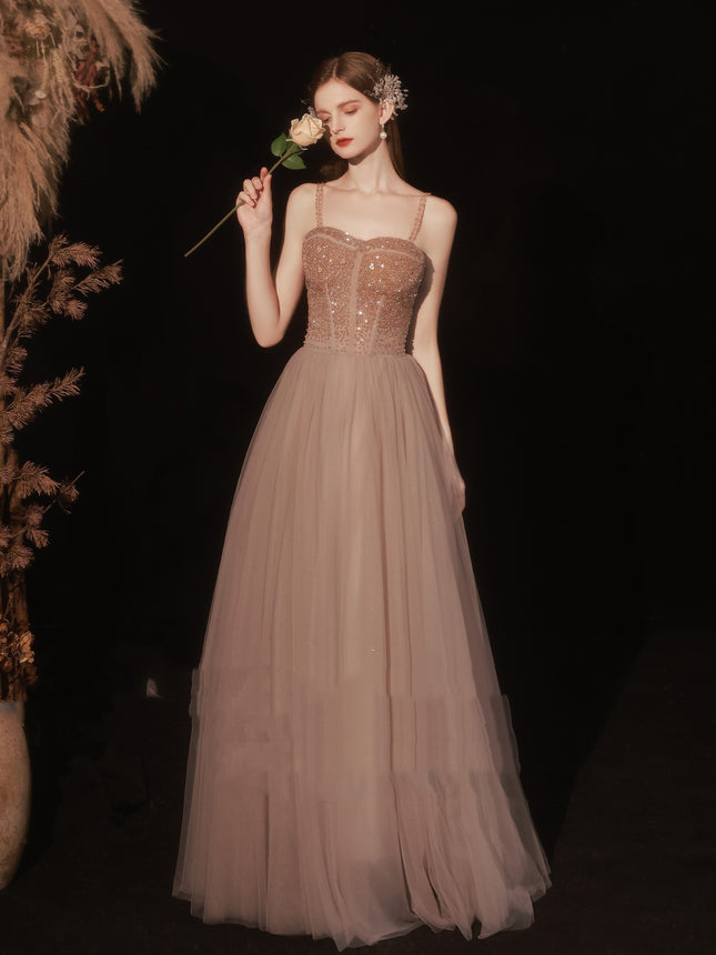 Golden Suspender Dress Female Dinner - Royalessencelux