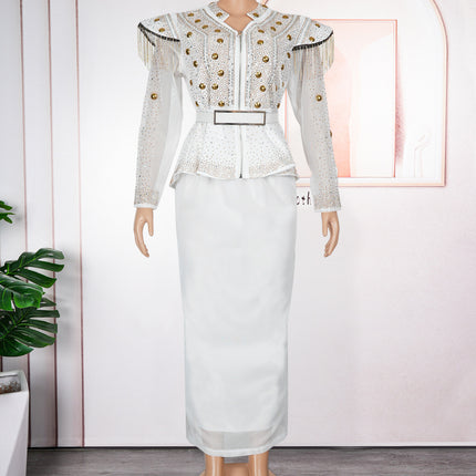 Solid Color Hot Drilling Plus Size Women's Skirt Two-piece Set - Royalessencelux