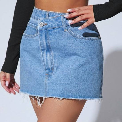 Short Fashion Irregular Denim Short Skirt - Royalessencelux