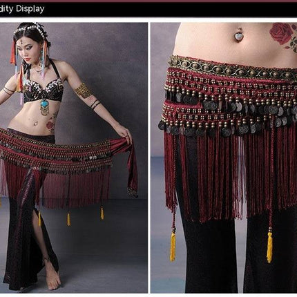 Belly Dance Waist Scarf Performance Tassel Hip Scarf Ethnic Tribe Dance Costume Belly Dance Waist Chain - Royalessencelux