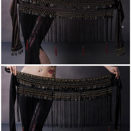 Belly Dance Waist Scarf Performance Tassel Hip Scarf Ethnic Tribe Dance Costume Belly Dance Waist Chain - Royalessencelux