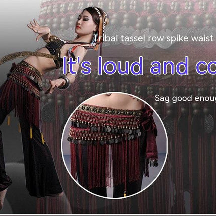 Belly Dance Waist Scarf Performance Tassel Hip Scarf Ethnic Tribe Dance Costume Belly Dance Waist Chain - Royalessencelux