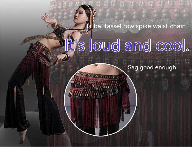 Belly Dance Waist Scarf Performance Tassel Hip Scarf Ethnic Tribe Dance Costume Belly Dance Waist Chain - Royalessencelux