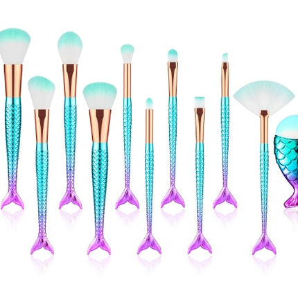 11pcs Makeup Brushes Kit Maquiagem Maquillaje New Mermaid Foundation Eyebrow Eyeliner Cosmetic Makeup Brushes - Royalessencelux