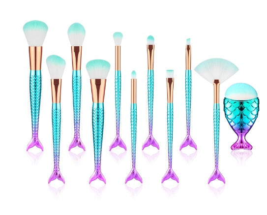 11pcs Makeup Brushes Kit Maquiagem Maquillaje New Mermaid Foundation Eyebrow Eyeliner Cosmetic Makeup Brushes - Royalessencelux
