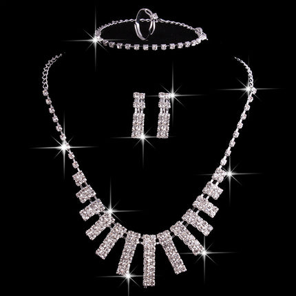 4 Pieces Rhinestones Necklace Set With Earrings Ring And Bracelet Fashion Jewelry For Women - Royalessencelux