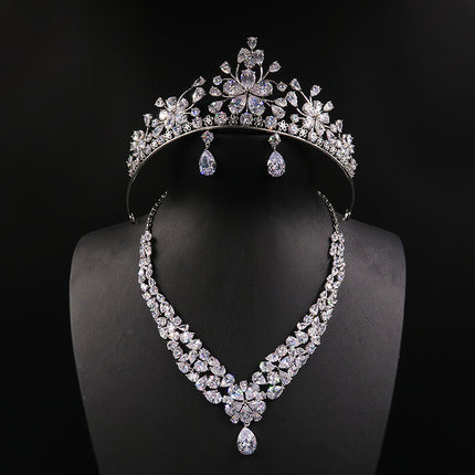 Bride headdress crown necklace three piece Earrings Korean wedding wedding wedding jewelry ornaments suit - Royalessencelux