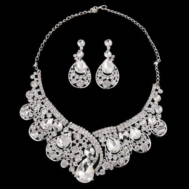 Europe And The United States Korean Super Alloy Rhinestone Wedding Dress Jewelry, Fashion WY Crystal, Europe And America Necklace Earrings Two Sets - Royalessencelux