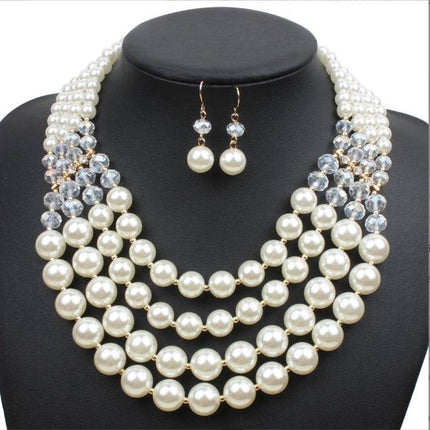 Europe necklace crystal pearl Long Necklace Earrings female bride jewelry set accessories - Royalessencelux