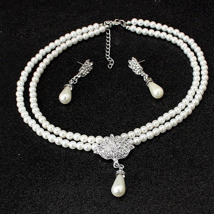 European and American foreign trade big wedding bride jewelry pearl crystal diamond necklace earrings set CMT087 - Royalessencelux