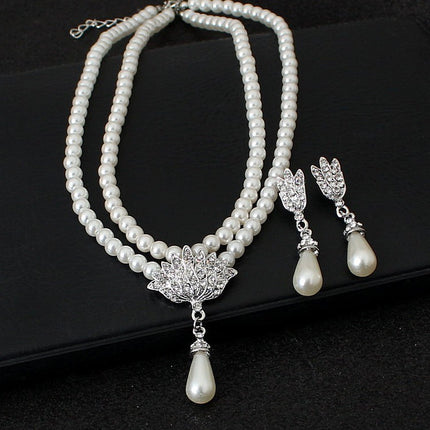 European and American foreign trade big wedding bride jewelry pearl crystal diamond necklace earrings set CMT087 - Royalessencelux