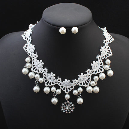 European fashion elegant jewelry bride wedding accessories necklace pearl necklace set of high-end super cost-effective package - Royalessencelux