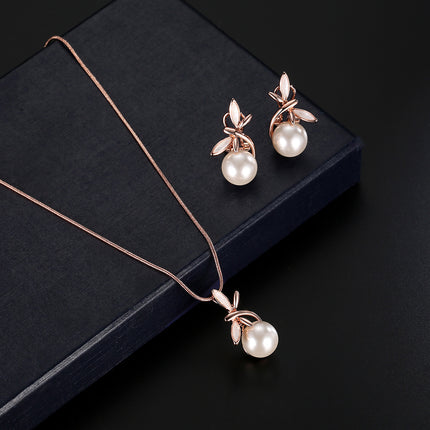 Fashionable Pearl Necklace Earrings Bridal Party Jewelry Set - Royalessencelux