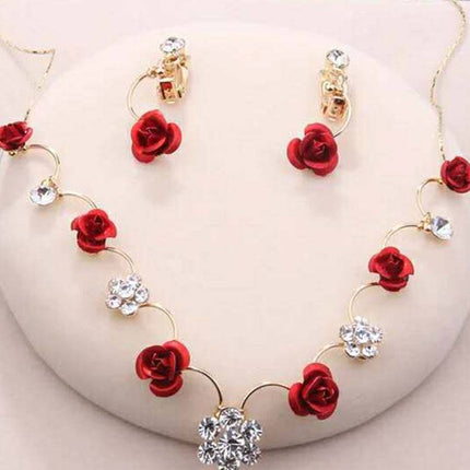 Korean small clear new bride red rose necklace, earrings, suit dress and accessories wholesale - Royalessencelux