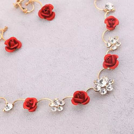 Korean small clear new bride red rose necklace, earrings, suit dress and accessories wholesale - Royalessencelux