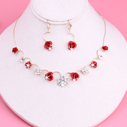 Korean small clear new bride red rose necklace, earrings, suit dress and accessories wholesale - Royalessencelux
