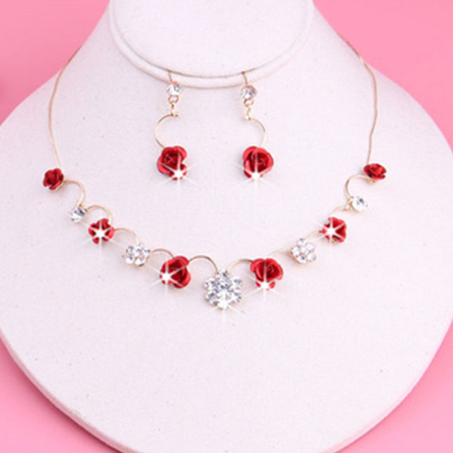 Korean small clear new bride red rose necklace, earrings, suit dress and accessories wholesale - Royalessencelux