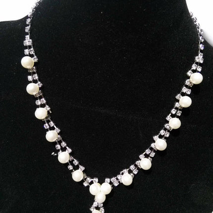Simple bride jewelry full drill pearl necklace, wedding Rhinestone Necklace, married two sets of women - Royalessencelux