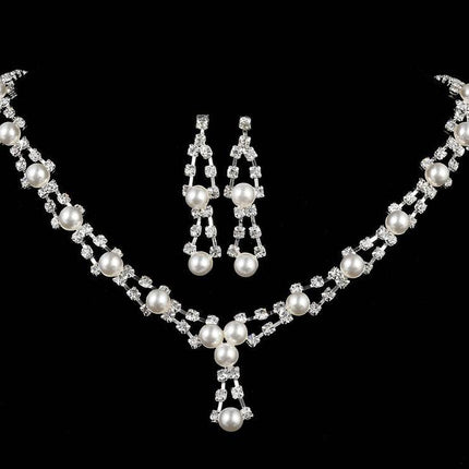 Simple bride jewelry full drill pearl necklace, wedding Rhinestone Necklace, married two sets of women - Royalessencelux