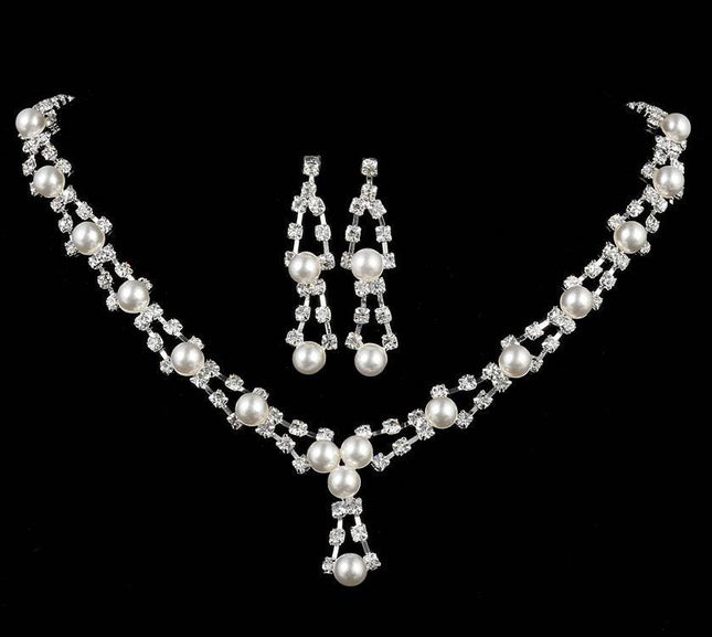Simple bride jewelry full drill pearl necklace, wedding Rhinestone Necklace, married two sets of women - Royalessencelux