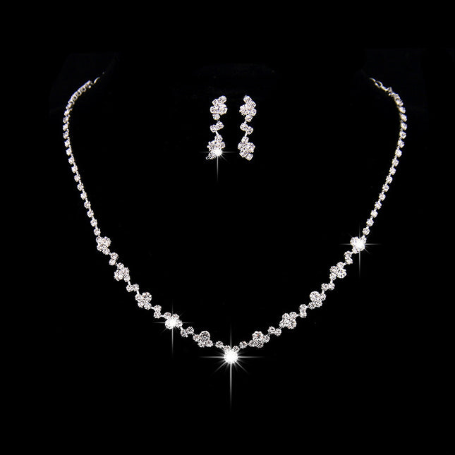 The supply of Bridal Necklace Earrings two sets of simple Rhinestone Suit Wedding Dress Accessories 425 - Royalessencelux