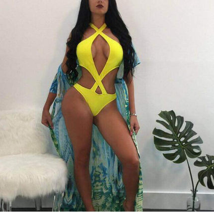 Amazon WISH New Sexy Halter Cross Design Solid Color Bikini Swimwear Women - Royalessencelux