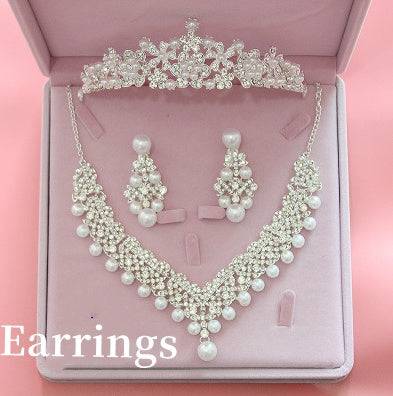 Hot bridal jewelry three sets of Korean big crown Wedding Pearl Necklace Set wedding accessories wholesale - Royalessencelux