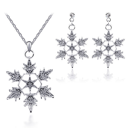 Exquisite Bridal Christmas Snowflake Necklace, Earring Set, Wedding Jewelry, Wedding Dress, Jewelry 4590 - Royalessencelux