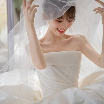 Women's Satin Tube Top Simple Elegant French Style Large Tail Elegant Wedding Dress - Royalessencelux