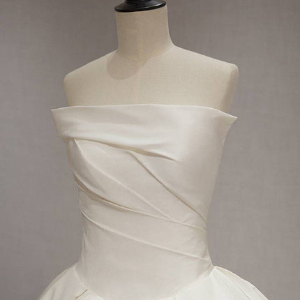Women's Satin Tube Top Simple Elegant French Style Large Tail Elegant Wedding Dress - Royalessencelux