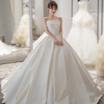 Women's Satin Tube Top Simple Elegant French Style Large Tail Elegant Wedding Dress - Royalessencelux