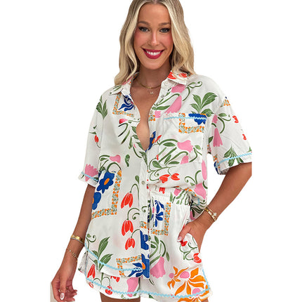 Loose Slim Fit All-match Multicolor Printed Women's Short Sleeve - Royalessencelux