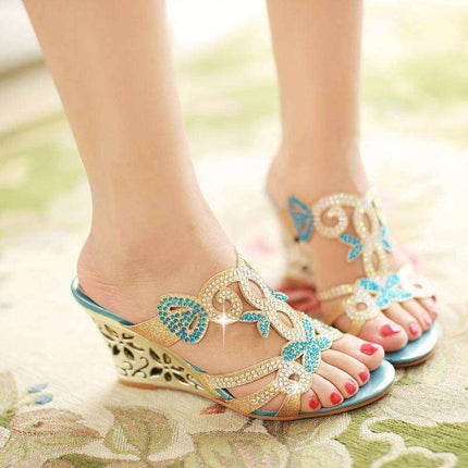 Wedge Sandals Peep Toe Slip-on Rhinestone Women's Button Full Cup Plus Size Bra Without Wi Royalessencelux