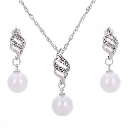 Europe and the United States eBay explosion models accessories wholesale bride accessories Pearl Diamond Necklace Set Earrings wavy lines - Royalessencelux