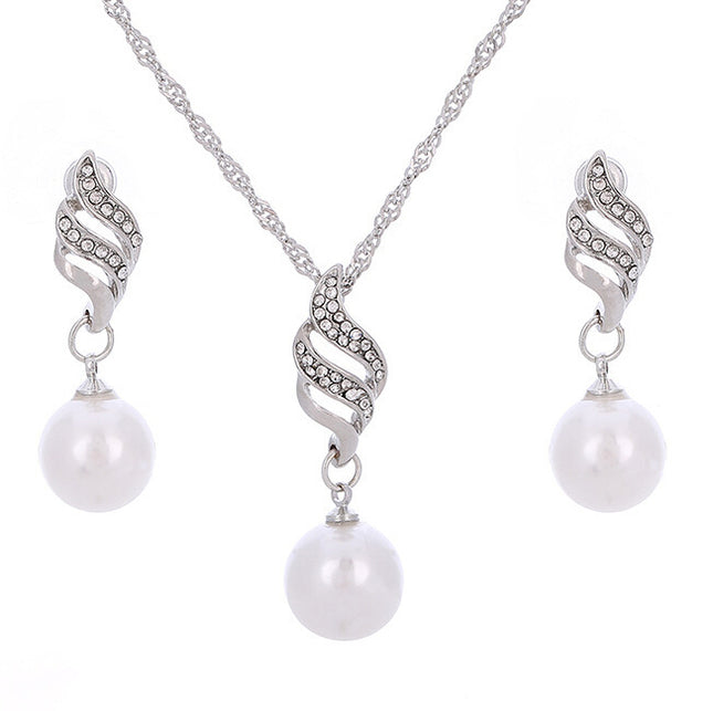 Europe and the United States eBay explosion models accessories wholesale bride accessories Pearl Diamond Necklace Set Earrings wavy lines - Royalessencelux