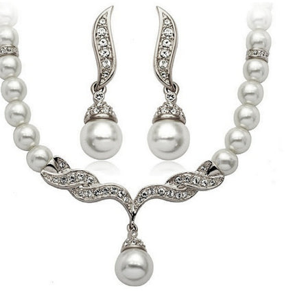Factory Direct Korean Version, Elegant Angel Wings, Fashionable Pearl Necklace, Earrings, Bridal Suit 9086 - Royalessencelux