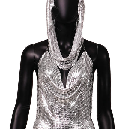 Back Slit Metal Sequins Top Scarf Two-piece Set - Royalessencelux