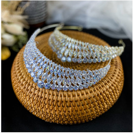 Full Diamond Super Flash Zircon Crown Headdress Queen Headband - Royalessencelux