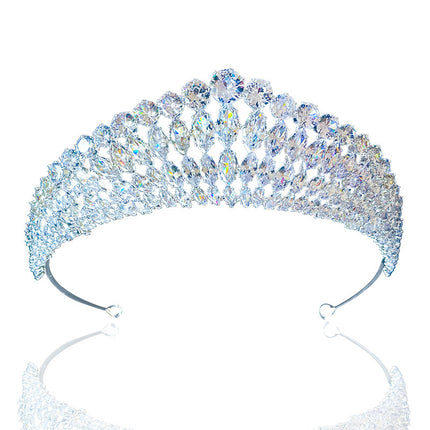 Full Diamond Super Flash Zircon Crown Headdress Queen Headband - Royalessencelux