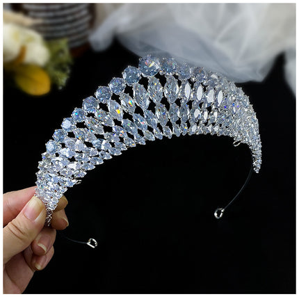 Full Diamond Super Flash Zircon Crown Headdress Queen Headband - Royalessencelux