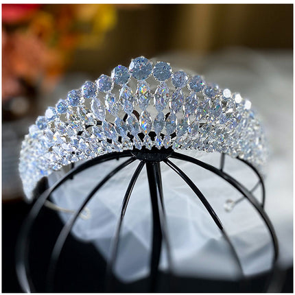 Full Diamond Super Flash Zircon Crown Headdress Queen Headband - Royalessencelux