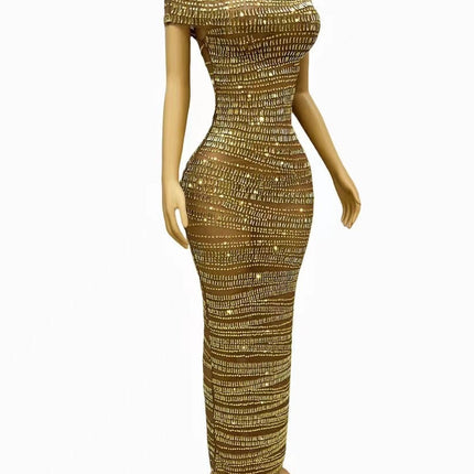 Sexy Luxury Shiny Rhinestone Dress Performance Costume Party Evening Dress - Royalessencelux