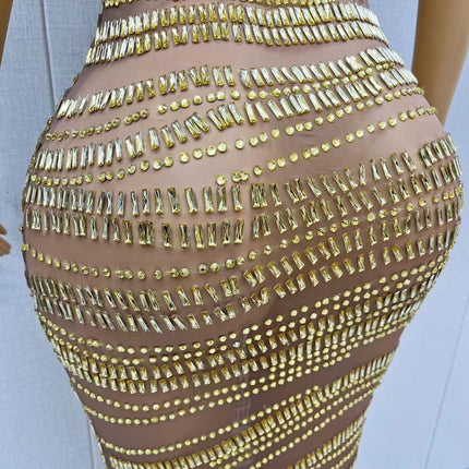 Sexy Luxury Shiny Rhinestone Dress Performance Costume Party Evening Dress - Royalessencelux