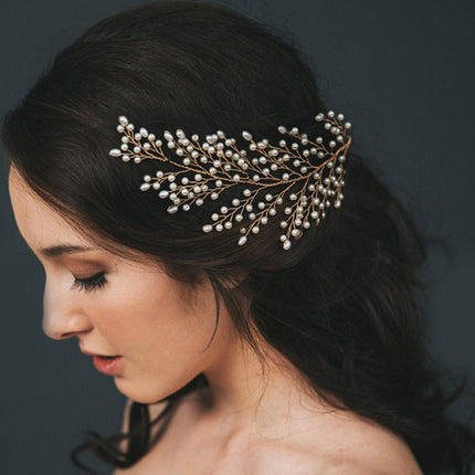 The bride wedding outdoor shooting handmade pearl comb shape sample leaves hair headdress spot wholesale - Royalessencelux