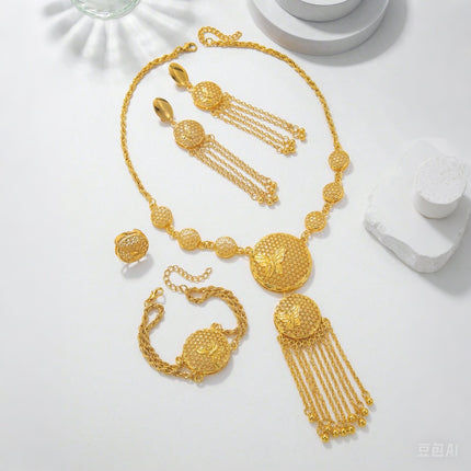 1 Set Of Fashionable And Gorgeous Butterfly Middle East Set, Wedding Decoration Necklace, Earrings, Bracelets, Ring Set For Women - Royalessencelux