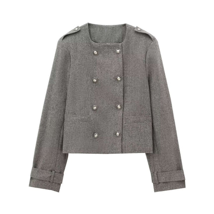 European And American Series Double-breasted Blended Coat Width Pleated Skirt Button Full Cup Plus Size Bra Without Wi Royalessencelux