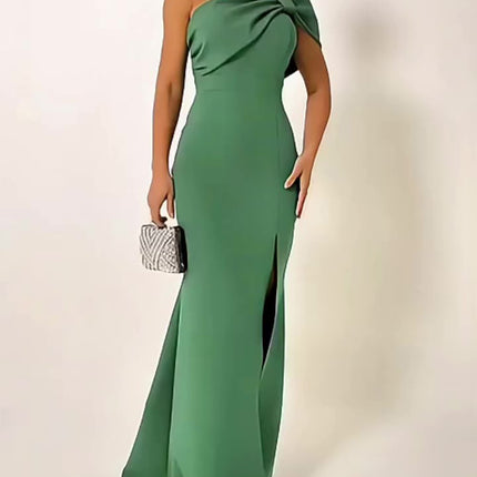 Green Bow Tube Top Evening Dress - Royalessencelux
